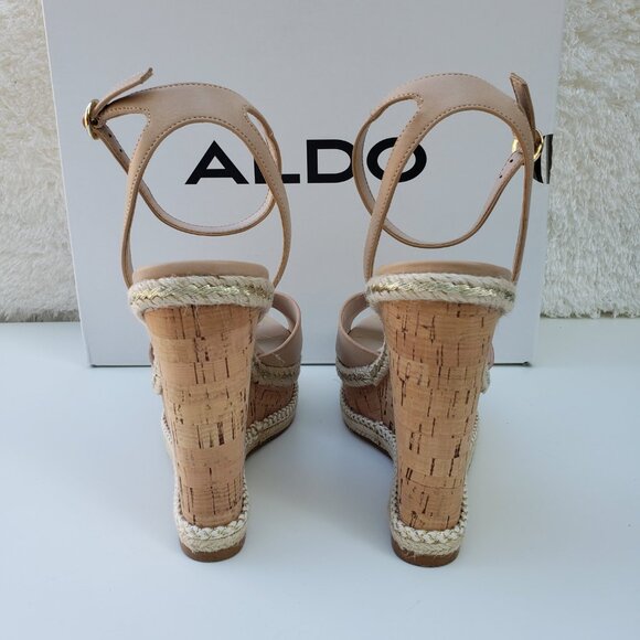 NEW ALDO PLATFORM WEDGE HEELS SANDALS, Leather, Beige, Women's shoes Size 10 - Picture 9 of 11